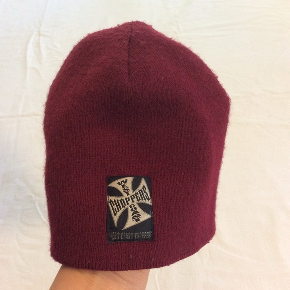 Vintage 2000s Y2K West Coast Choppers Cross RARE Burgundy Red Beanie Made in USA - Picture 4 of 4